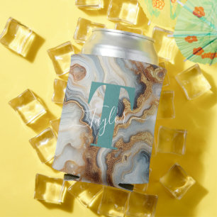 Elegantes Pearl Golden Agate Custom Monogram Dosenkühler