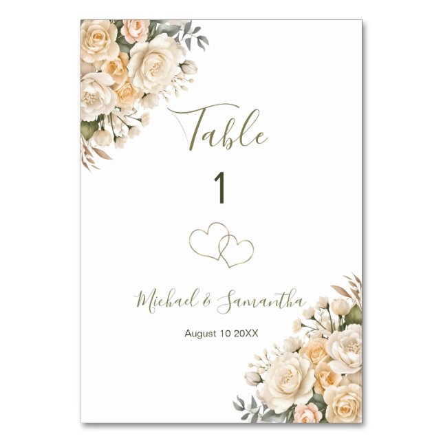 Elegantes Pearl White und Elfenbeinzeichen Rose Ho Tischnummer (Vorderseite)