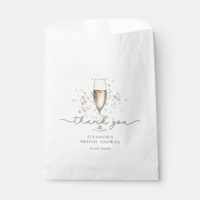 Elegantes Pearls & Prosecco Brautparty Vielen Dank Geschenktütchen (Vorderseite)