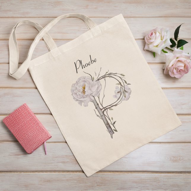Elegantes Peonies Floral Monogram P Custom Tote Ba Tragetasche (Von Creator hochgeladen)