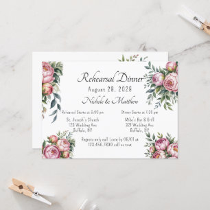 Elegantes Peony Floral Hochzeit Probe Dinner Einladung