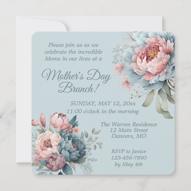 Elegantes Peony Floral Mother's Day Brunch Einladung (Vorderseite)