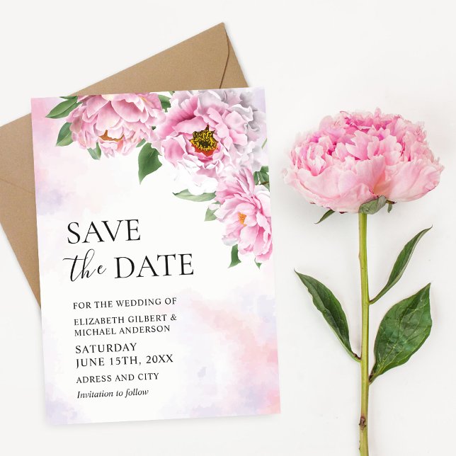 Elegantes Peony Foto Save the Date Einladung (Von Creator hochgeladen)