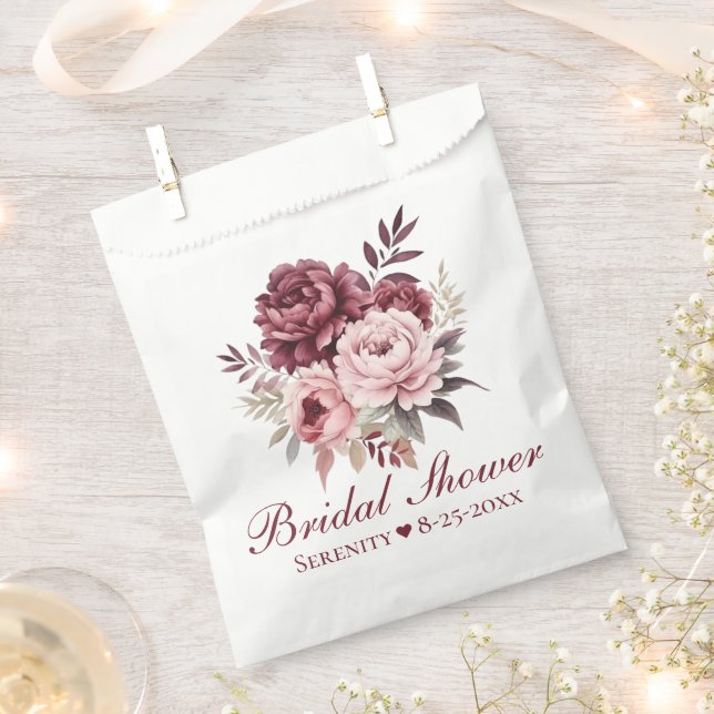 Elegantes Peony Pink Burgundy Brautparty Geschenktütchen (Ausgeschnitten)