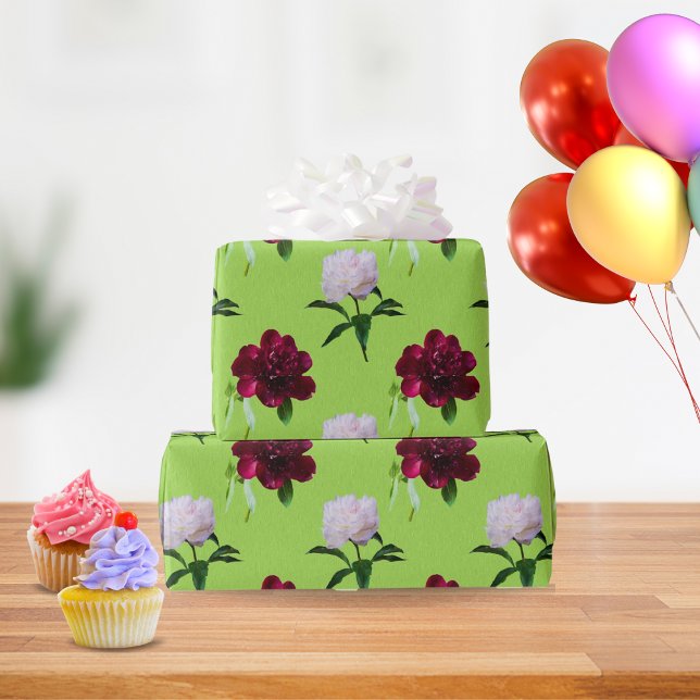 Elegantes Peony Summer Green Wrapping Paper Geschenkpapier (Von Creator hochgeladen)