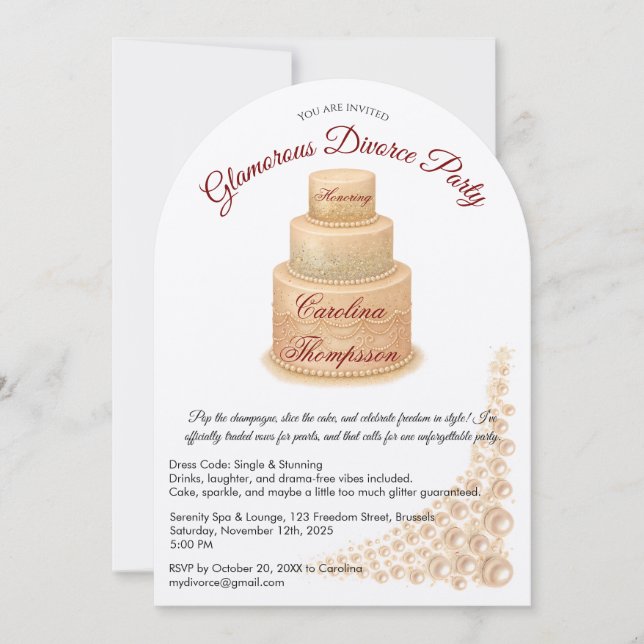 Elegantes Perl & Glitzer Scheidung Party Glamour Einladung (Vorderseite)