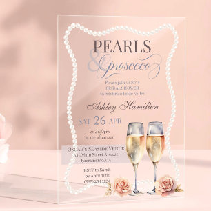 Elegantes Perlen & Prosecco Brautparty Acryleinladungen