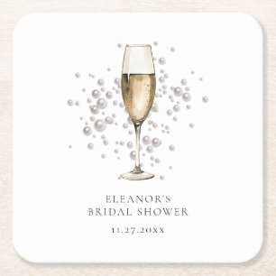 Elegantes Perlen & Prosecco Brautparty Rechteckiger Pappuntersetzer