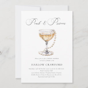 Elegantes Perlen und Prosecco-Brautparty Einladung