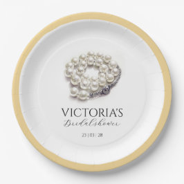 Elegantes Perlen und Prosecco-Brautparty Pappteller