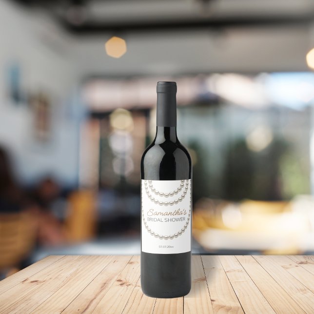 Elegantes Perlketten-Brautparty Weinetikett (Von Creator hochgeladen)