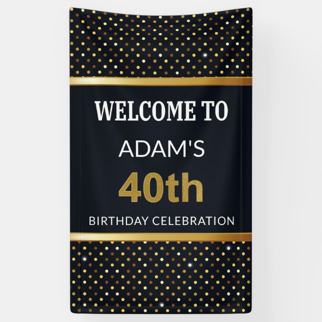 Elegantes personalisiertes 40. Geburtstags-Gold Banner (Vertikal)