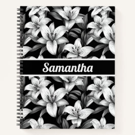 Elegantes Personalisiertes Black Floral-Notebook Notizbuch