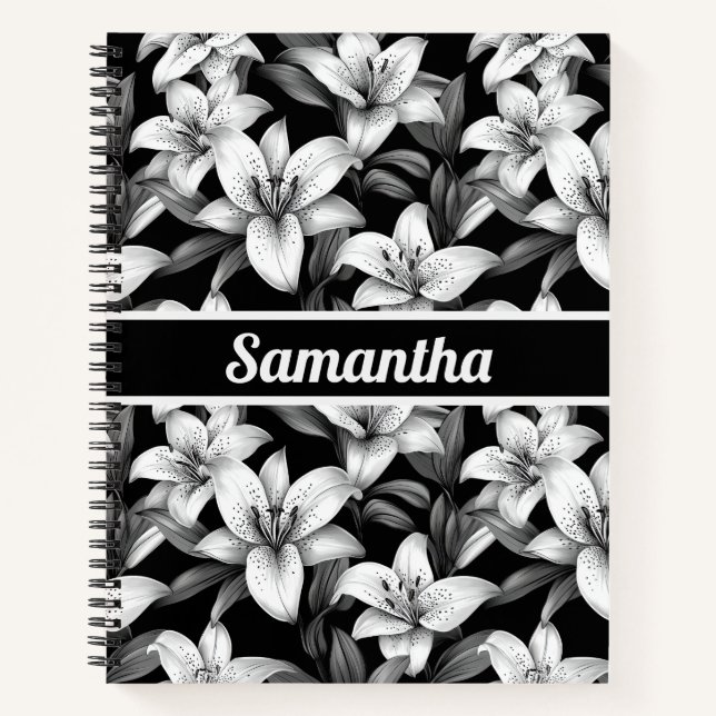 Elegantes Personalisiertes Black Floral-Notebook Notizbuch (Vorderseite)