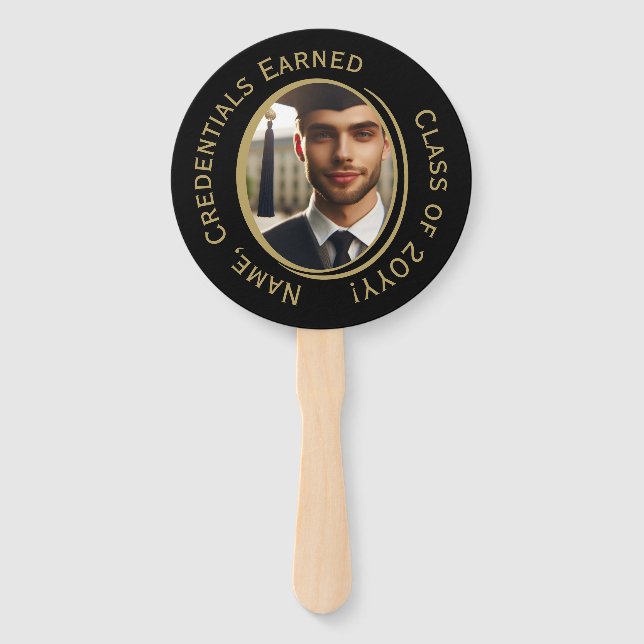 Elegantes Personalisiertes Black & Gold Abschluss  Fächer (Vorderseite)