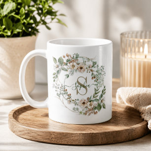 Elegantes personalisiertes Blumenmonogramm Namensg Kaffeetasse