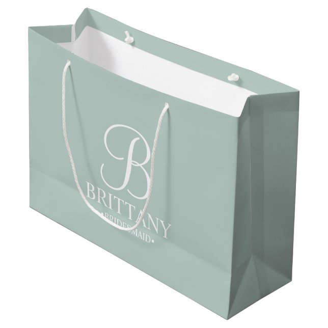Elegantes Personalisiertes Bridesmaid Monogramm un Große Geschenktüte (Vorderseite Schrägansicht)
