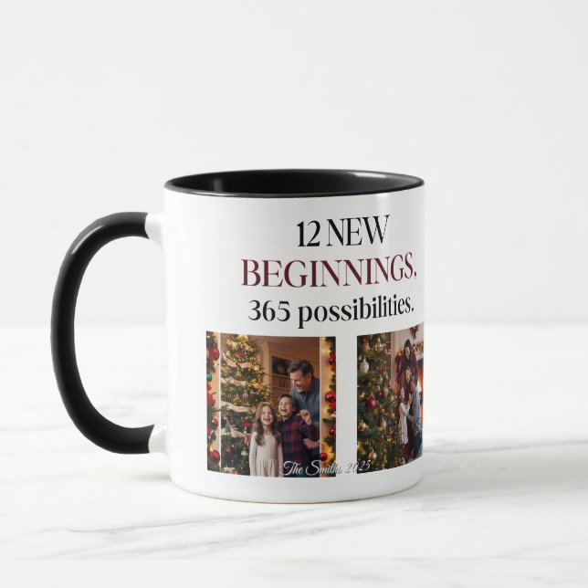 Elegantes Personalisiertes Calendar-Foto 2025 Tasse (Links)