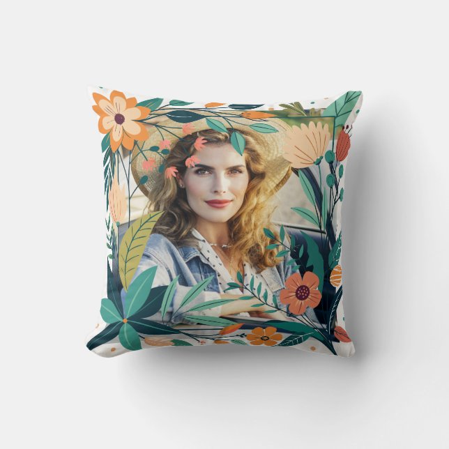 Elegantes Personalisiertes Foto mit Blumenrahmen Kissen (Vorderseite)