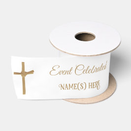 Elegantes Personalisiertes Golden Palm Cross Taufb Satinband