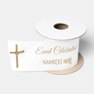 Elegantes Personalisiertes Golden Palm Cross Taufb Satinband