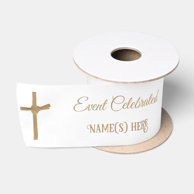Elegantes Personalisiertes Golden Palm Cross Taufb Satinband (Spule)