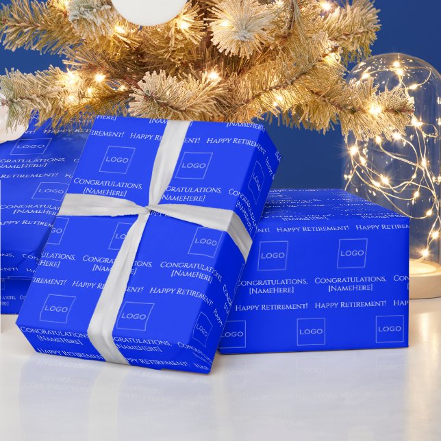 Elegantes Personalisiertes Gratulations-Logo Blau Geschenkpapier (Feiertage)