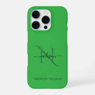 Elegantes personalisiertes grünes Monogramm iPhone 16 Pro Hülle