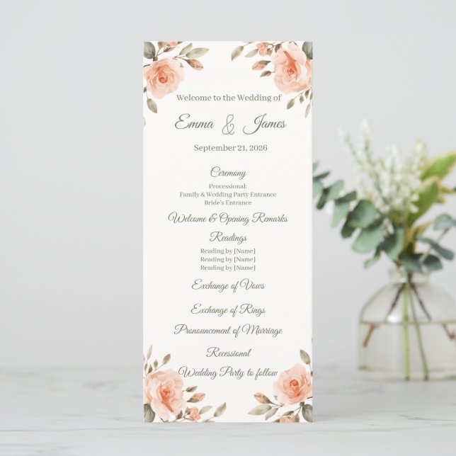 Elegantes personalisiertes Hochzeitsprogramm Vorla Programm (Stehend Vorderseite)