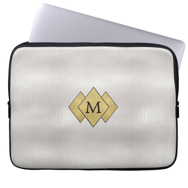 Elegantes Personalisiertes Imitat Weißes Leder Laptopschutzhülle (Vorderseite)