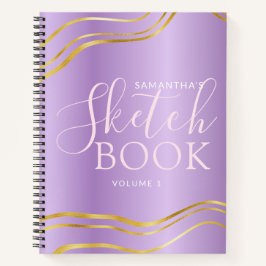 Elegantes Personalisiertes Lila Gold Girly Sketchb Notizbuch