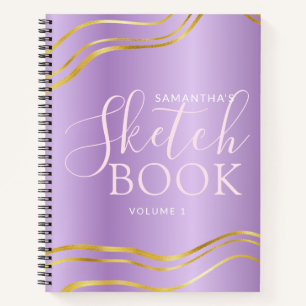 Elegantes Personalisiertes Lila Gold Girly Sketchb Notizbuch