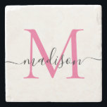 Elegantes Personalisiertes Monogram Script Magenta Steinuntersetzer<br><div class="desc">Eleganter Personalisierter Hot Magenta Pink Monogram Script Name Stilvoller Stone-Untersetzer</div>