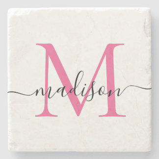 Elegantes Personalisiertes Monogram Script Magenta Steinuntersetzer