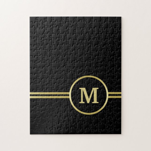 Elegantes, Personalisiertes Monogramm auf schwarz (Vertikal)