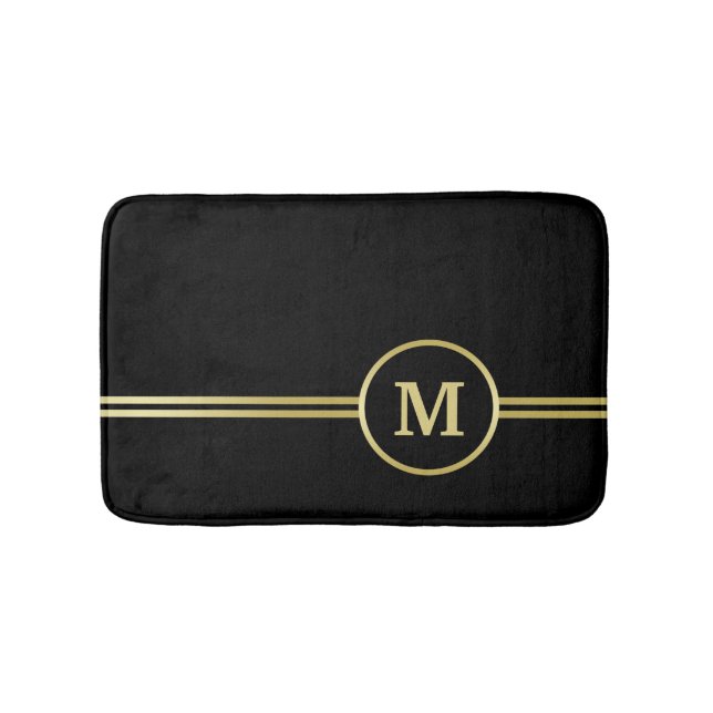 Elegantes, Personalisiertes Monogramm auf schwarz Badematte (Vorderseite)