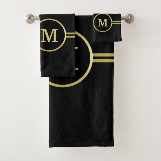 Elegantes, Personalisiertes Monogramm auf schwarz Badhandtuch Set (Insitu)