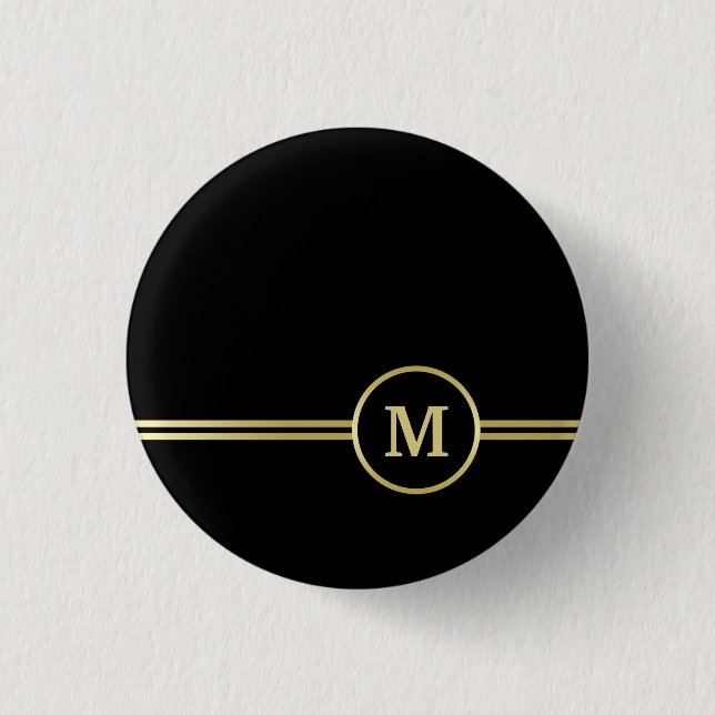Elegantes, Personalisiertes Monogramm auf schwarz Button (Vorderseite)