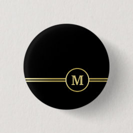 Elegantes, Personalisiertes Monogramm auf schwarz Button