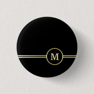 Elegantes, Personalisiertes Monogramm auf schwarz Button