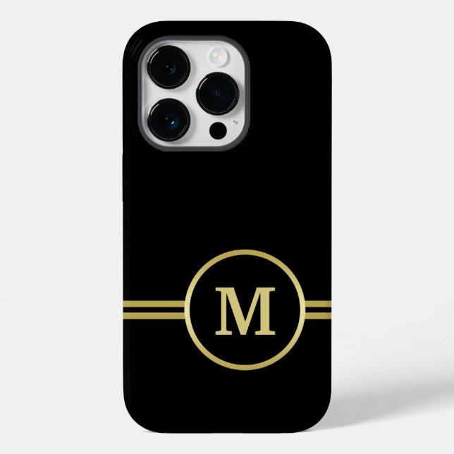 Elegantes, Personalisiertes Monogramm auf schwarz Case-Mate iPhone 14 Pro Hülle (Rückseite)