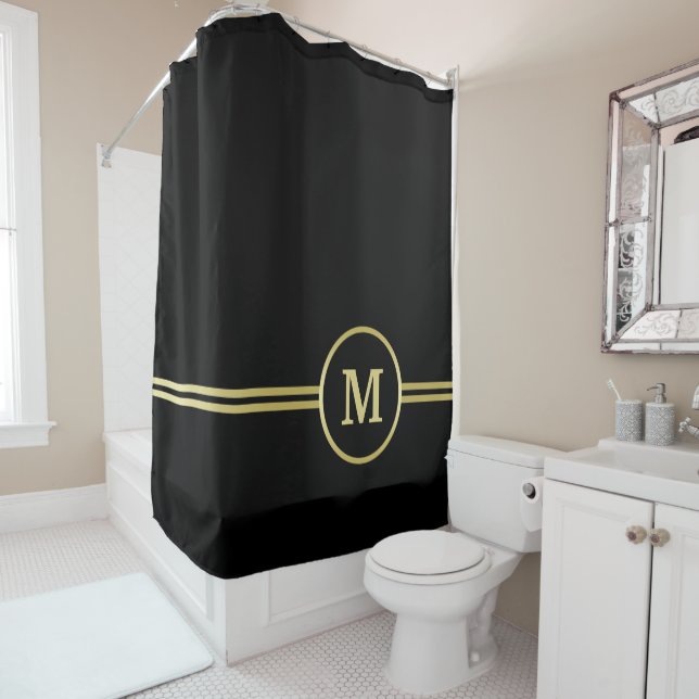 Elegantes, Personalisiertes Monogramm auf schwarz Duschvorhang (Beispiel)