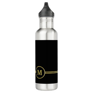 Elegantes, Personalisiertes Monogramm auf schwarz Edelstahlflasche