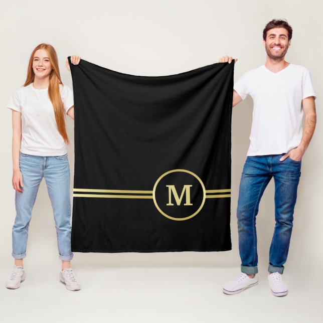 Elegantes, Personalisiertes Monogramm auf schwarz Fleecedecke (Beispiel)