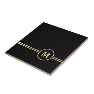 Elegantes, Personalisiertes Monogramm auf schwarz Fliese