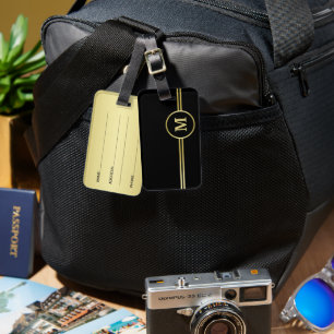 Elegantes, Personalisiertes Monogramm auf schwarz Gepäckanhänger