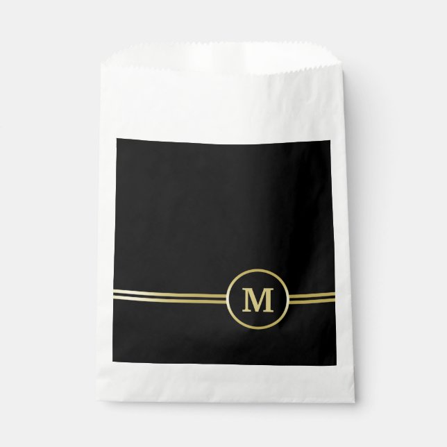 Elegantes, Personalisiertes Monogramm auf schwarz Geschenktütchen (Vorderseite)