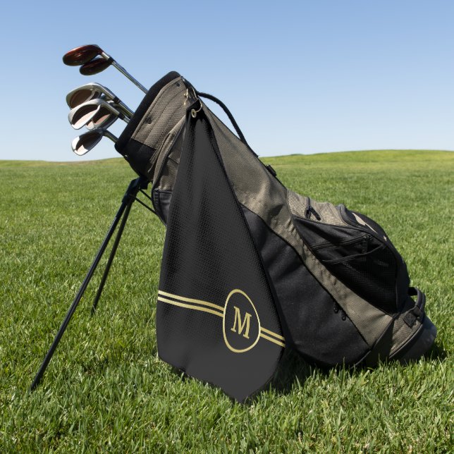 Elegantes, Personalisiertes Monogramm auf schwarz Golfhandtuch (Gras)