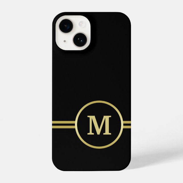 Elegantes, Personalisiertes Monogramm auf schwarz iPhone 14 Hülle (Rückseite)