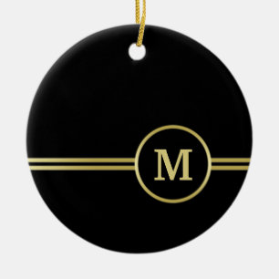 Elegantes, Personalisiertes Monogramm auf schwarz Keramik Ornament
